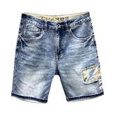 Pantalones cortos vaqueros vintage con parches para hombre
